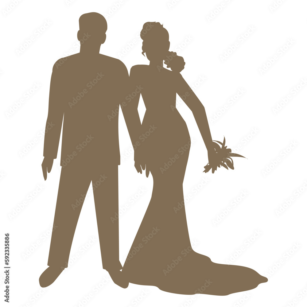 Hochzeit, Wedding,  süße Braut und Bräutigam, einzeln auf weißem, Rosen  Hintergrund, Vektorgrafik