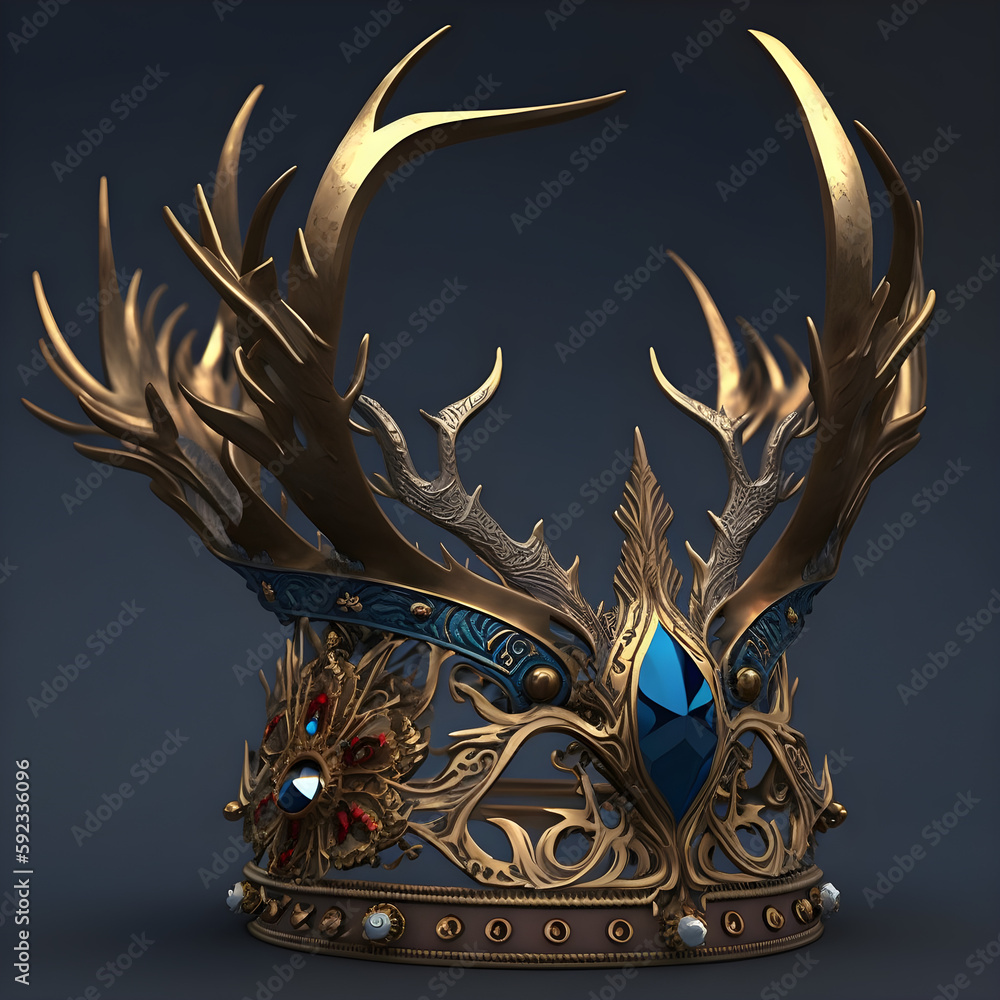 Stock-illustrationen golden crown isolated on black. Royals crown horn  realistic. | Adobe Stock