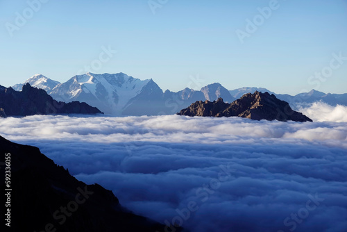 Temperature inversion on Aconcagua, 6961 metres, the highest mountain in the Americas and one of the Seven Summits, Andes, Argentina photo