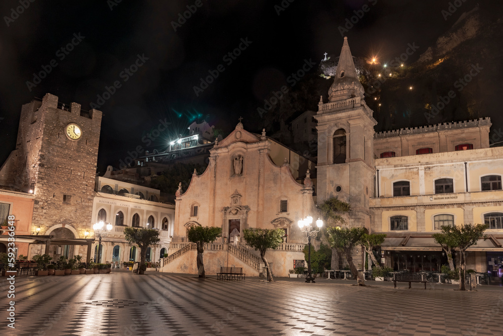 Night view of the Taormina town in Sicily