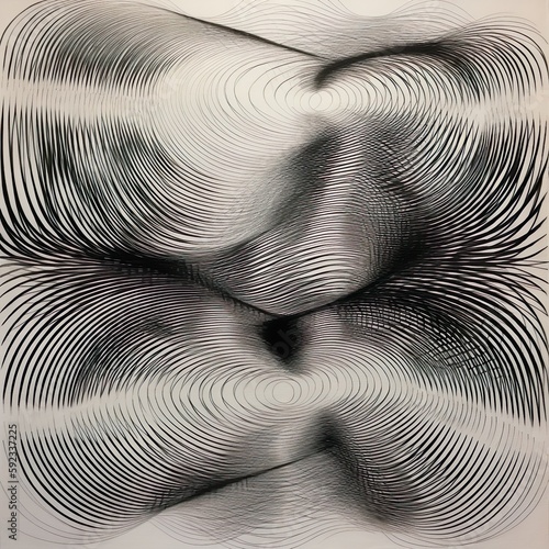 "Abstract Sound Waves" This intriguing artwork showcases an abstract representation of sound waves, with fluid black lines and curves flowing on a white background. 