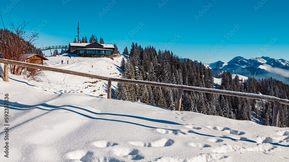Winter view at Mount Wallberg, Rottach-Egern, Lake Tegernsee, Bavaria, Germany