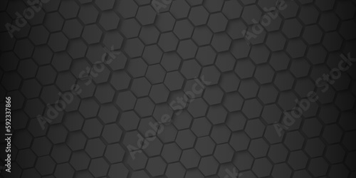 Abstract. Embossed hexagon black background. honeycomb black background. light and shadow . modern background .Vector.