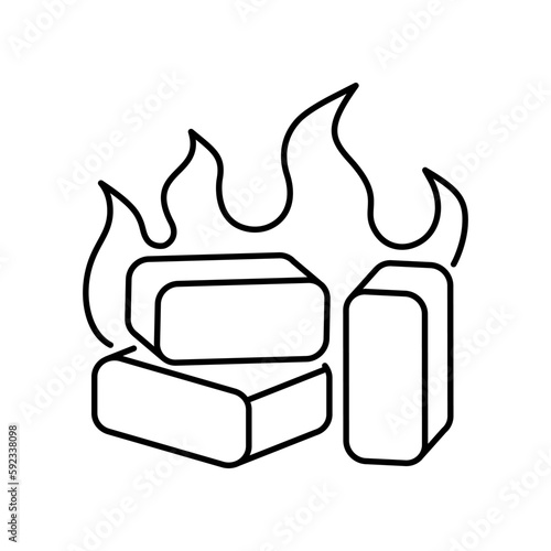 Fuel Briquettes vector icon. Fuel briquettes burning in fire