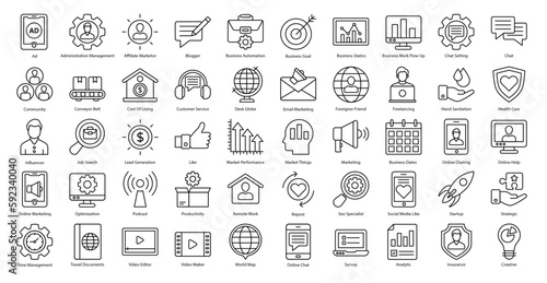 Digital Nomad Thin Line Icons Freelancer Freelancing Icon Set in Outline Style 50 Vector Icons in Black