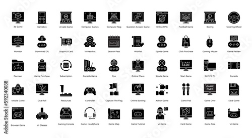 Gaming Glyph Icons Gamer Video Games Icon Set in Glyph Style 50 Vector Icons in Black