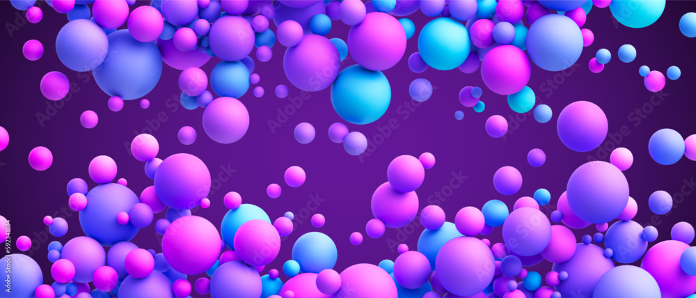 Abstract background with dreamy blue pink purple vibrant neon gradient random flying spheres. Colorful neon matte soft balls in different sizes. Vector background Abstract background with dreamy blue pink purple vibrant neon gradient random flying spheres. Colorful neon matte soft balls in different sizes. Vector background