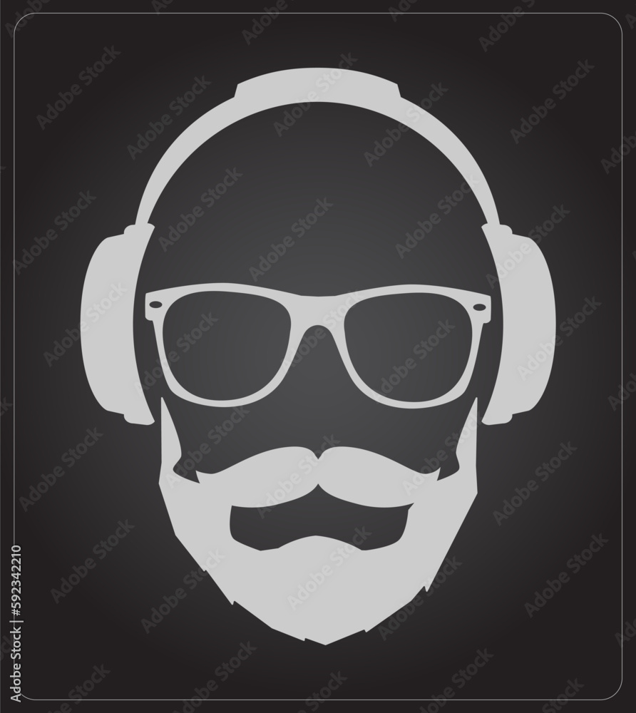 Men Dj Headphone. vector print illustration. Template Design. Podcast, Music lover, Music Album Cover. Icon Men Dj Headphone. vector print illustration. Template Design. Podcast, Music lover, Music Album Cover. Icon