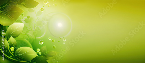 Bright eco banner with green leaves and and sunlight. Generative AI