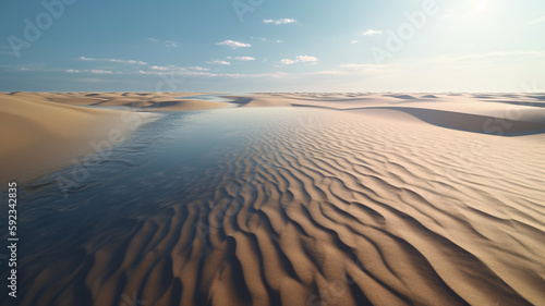 a body of water sitting on top of a sandy beach