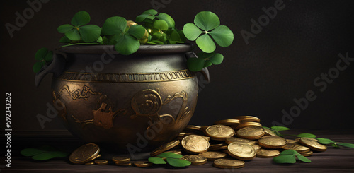 a gold pot filled with lots of gold coins