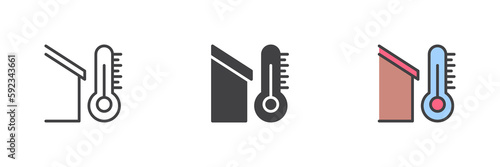 Outside weather temperature different style icon set