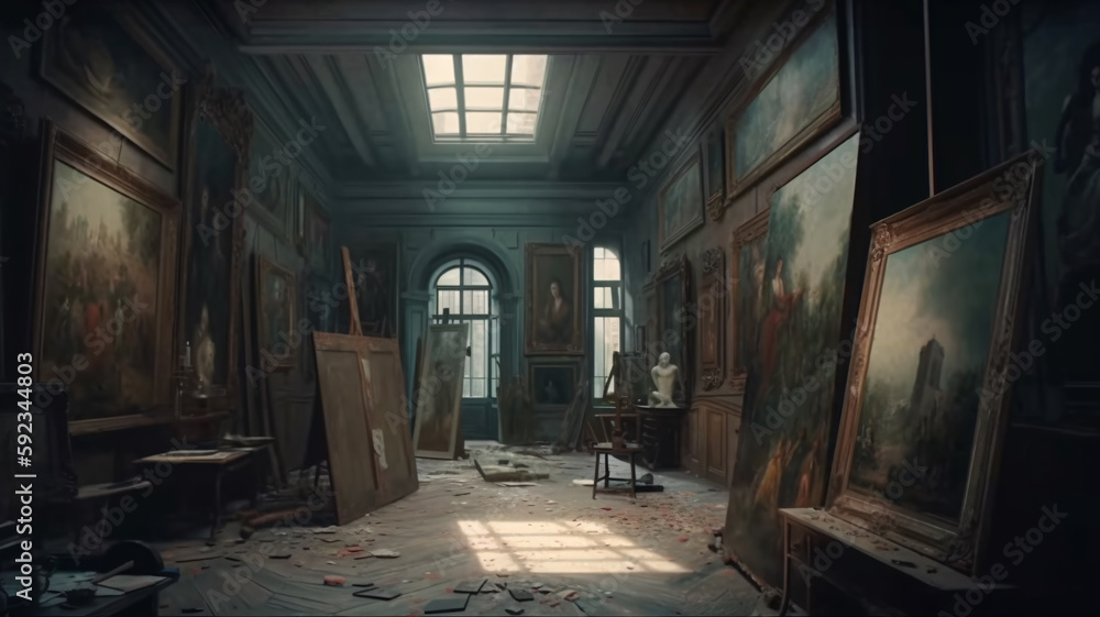 a room with a lot of paintings on the floor a room with a lot of paintings on the floor