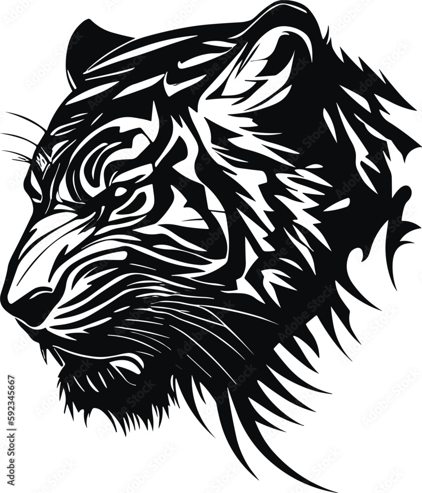 Tiger head tattoo vector illustration silhouette minimal animal logo ...