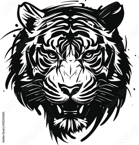 Tiger head tattoo vector illustration silhouette minimal animal logo 