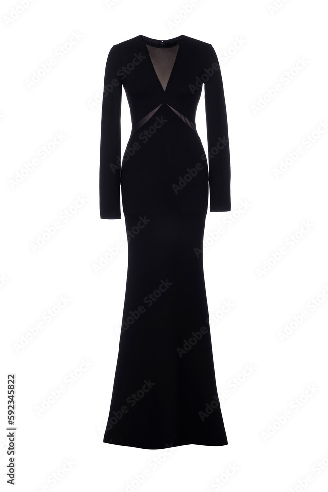 Black long evening dress on white background Black long evening dress on white background