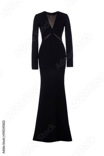 Black long evening dress on white background