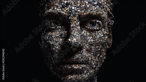 a close up of a person's face made of rocks