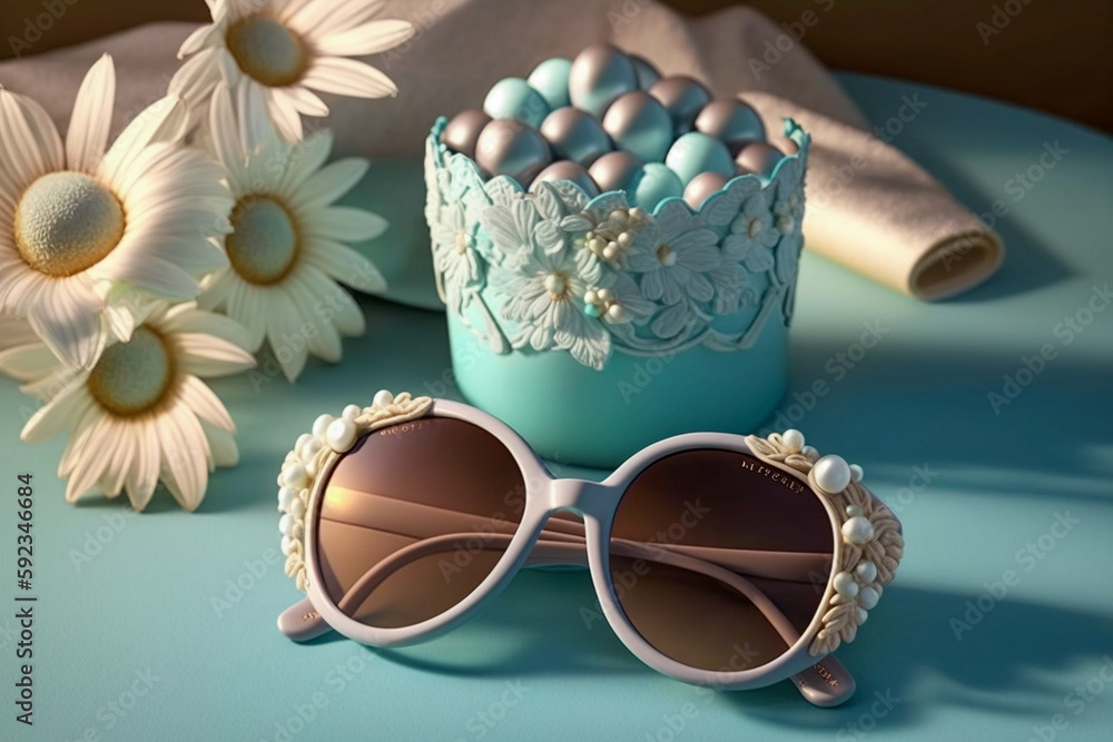 Naklejka premium Glamour female sunglasses on the table. Super photo realistic background. Generative ai illustration