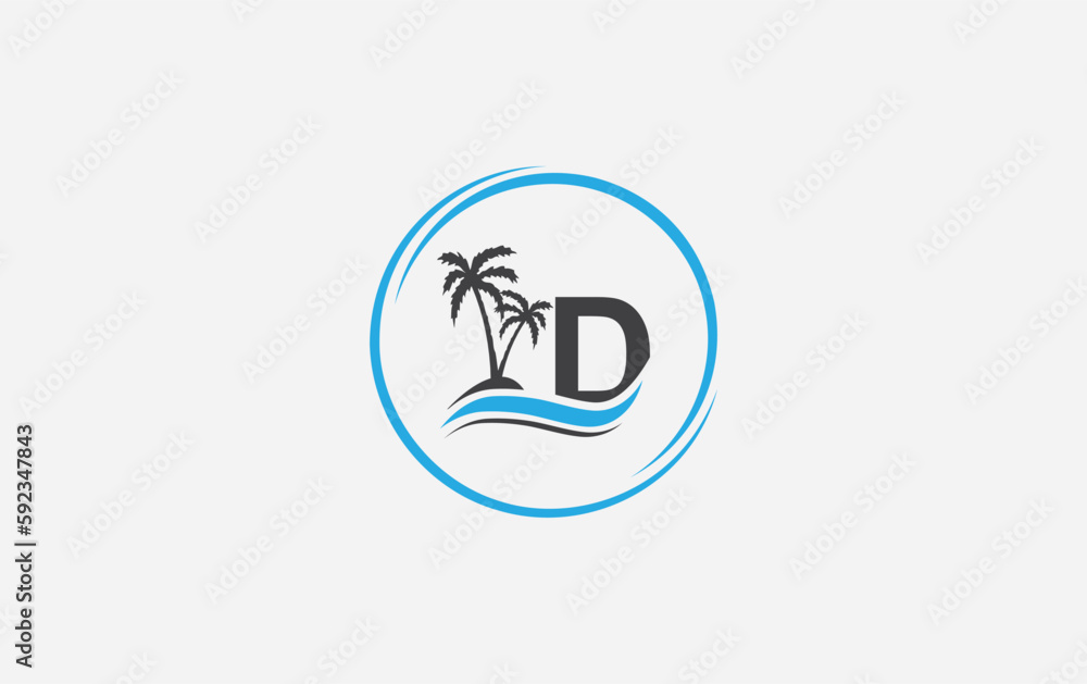 Beach tree and nature water wave logo design vector with the letter and alphabet, Water color logo vector Beach tree and nature water wave logo design vector with the letter and alphabet, Water color logo vector