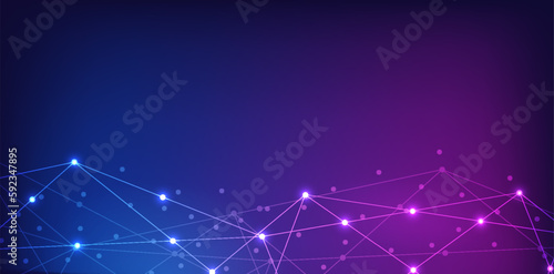 Website header or banner design with abstract geometric background and connecting dots and lines. Global network connection. Digital technology with plexus background and space for your text. 