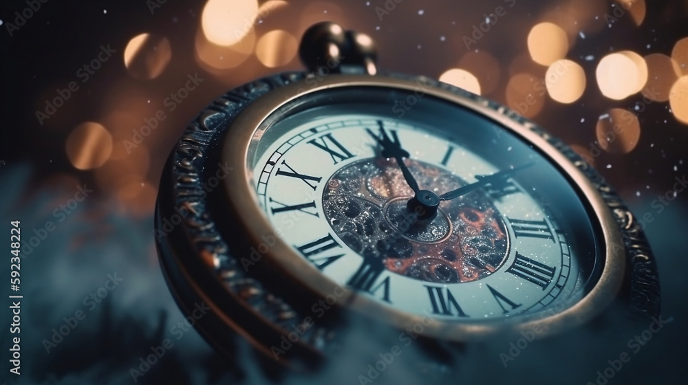 clock face on a Christmas background. the year 2023 is coming soon. the concept of the new year, Generative Ai