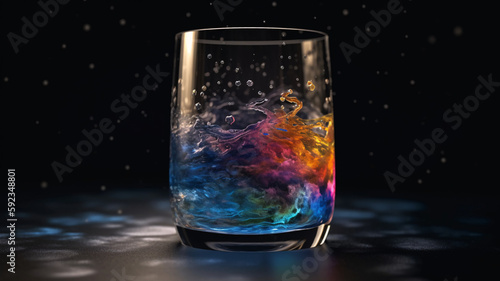 a glass filled with liquid sitting on top of a table