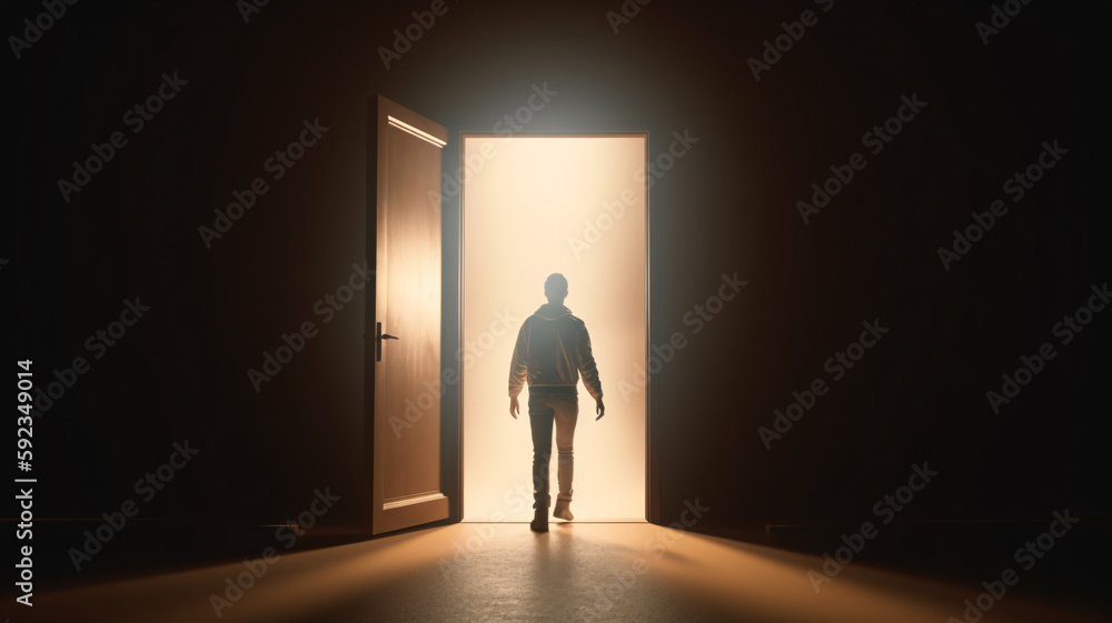 Fototapeta premium a person standing in front of an open door