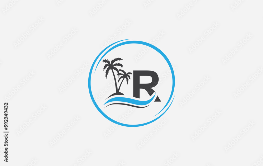 Beach tree and nature water wave logo design vector with the letter and alphabet, Water color logo vector Beach tree and nature water wave logo design vector with the letter and alphabet, Water color logo vector