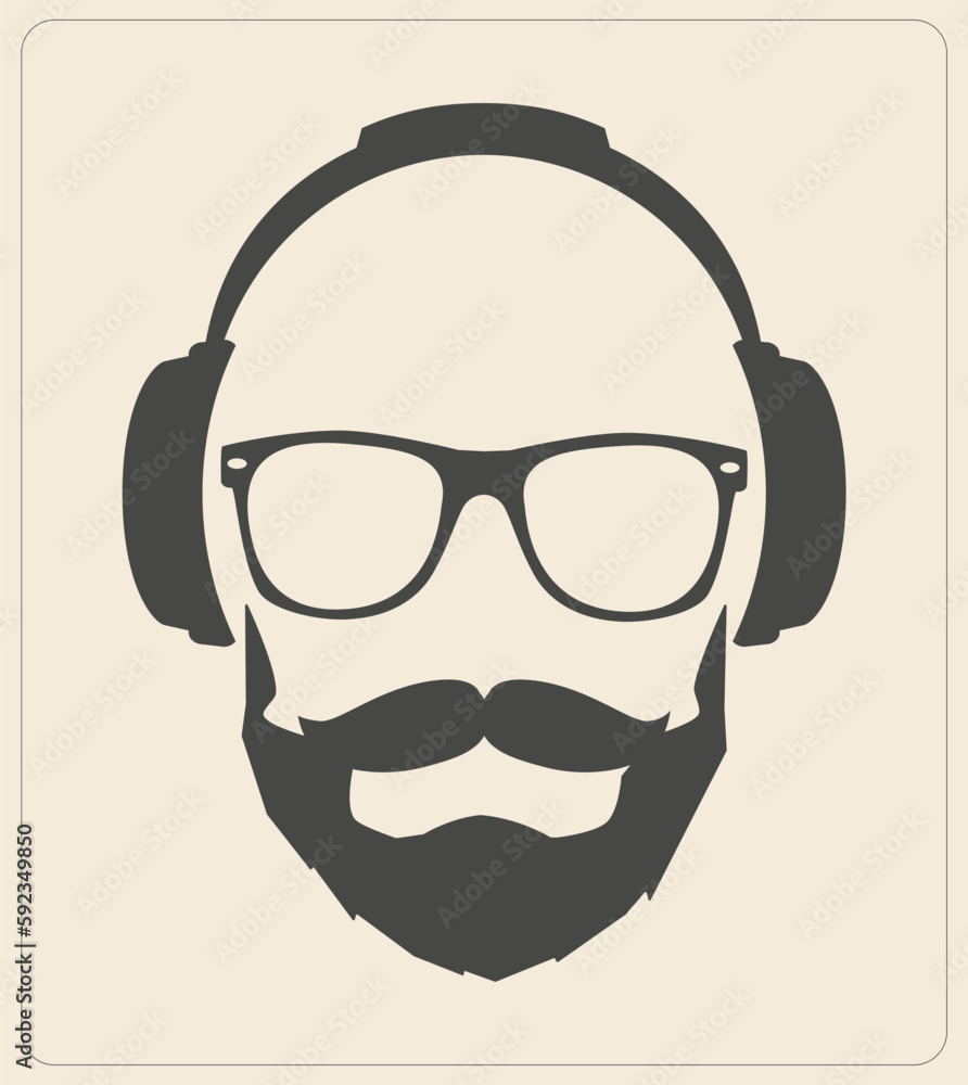 Men Dj Headphone. vector print illustration. Template Design. Podcast, Music lover, Music Album Cover. Icon