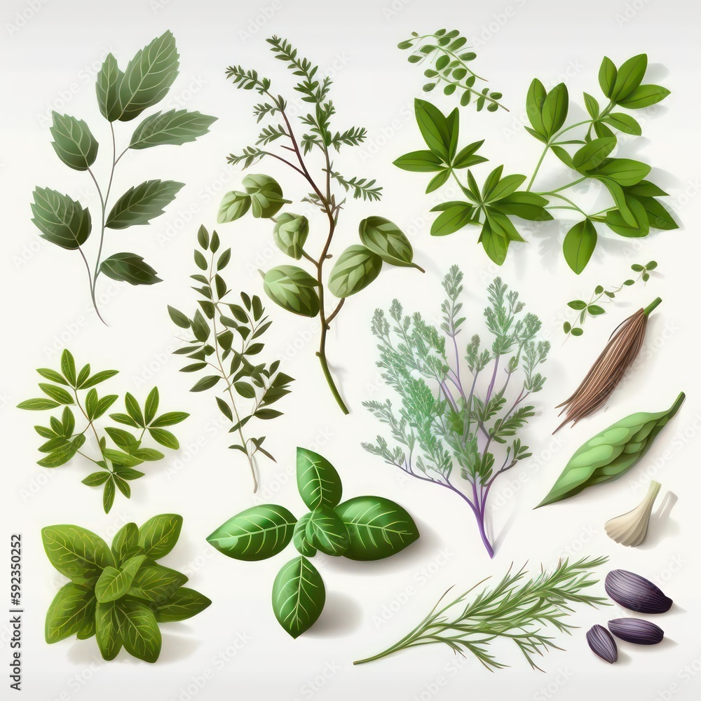 Herb watercolour. Herb watercolor isolated on white background. Herbs. Generative AI.