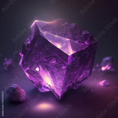 Red and purple glowing crystal. Magic crystal in 3d illustration style. Generative AI.