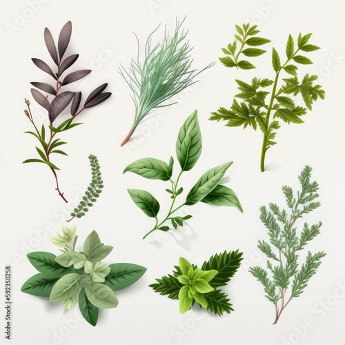 Herb watercolour. Herb watercolor isolated on white background. Herbs. Generative AI.