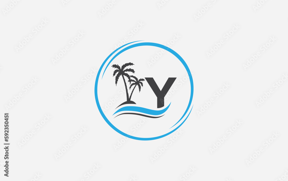 Beach tree and nature water wave logo design vector with the letter and alphabet, Water color logo vector Beach tree and nature water wave logo design vector with the letter and alphabet, Water color logo vector