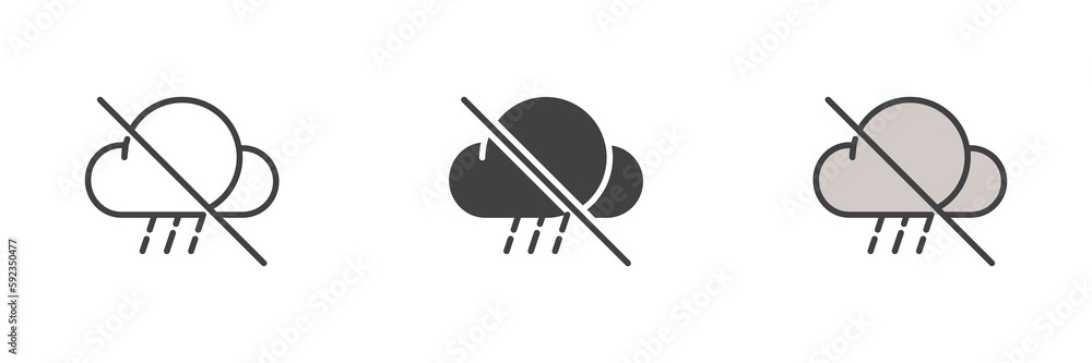 No rain cloud different style icon set No rain cloud different style icon set