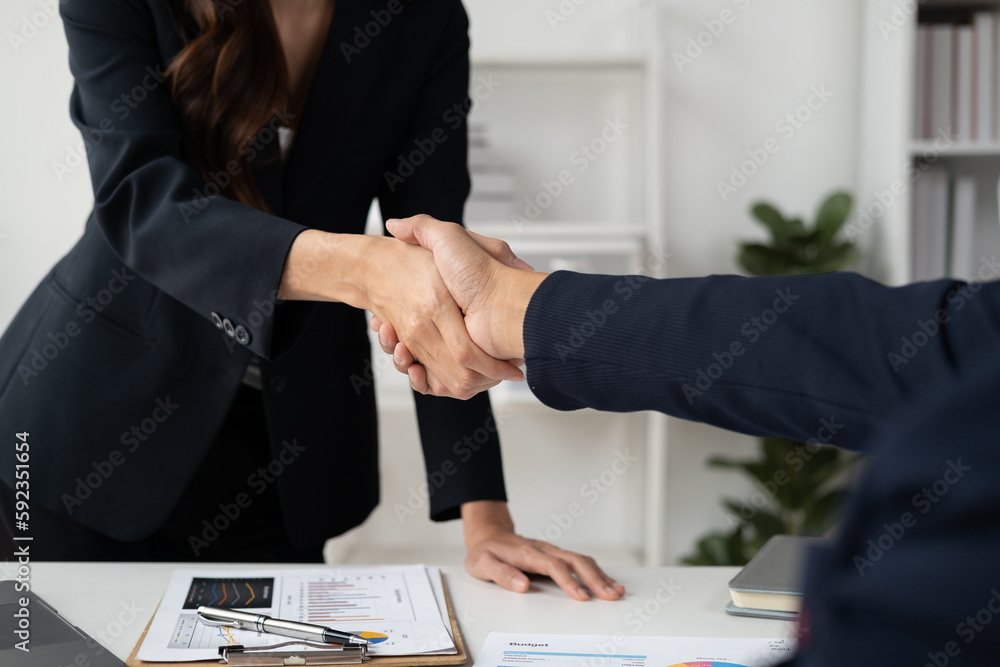 Young business people shaking hands in the office. Finishing successful meeting. Young business people shaking hands in the office. Finishing successful meeting.