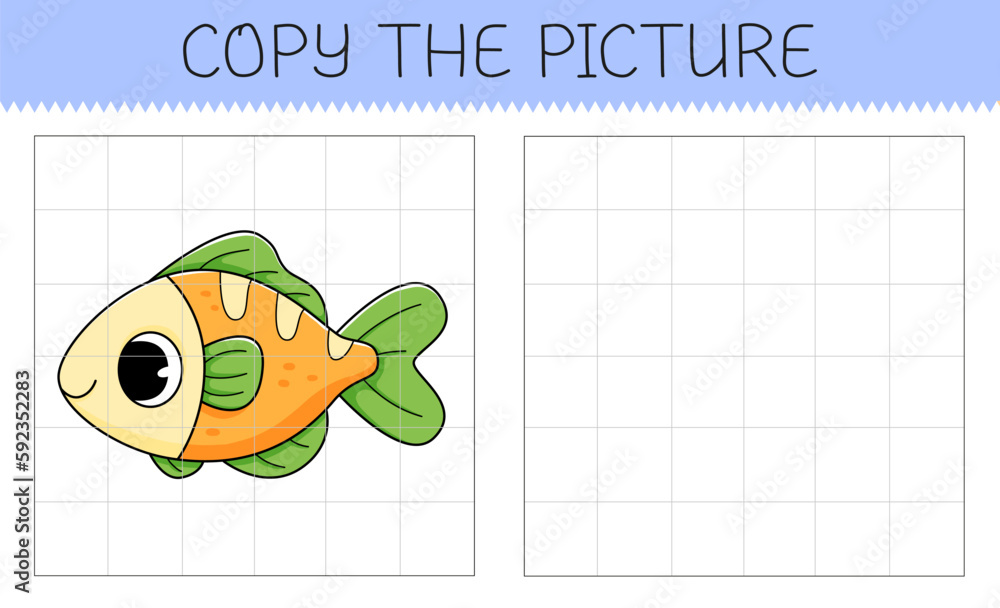 Copy the picture is an educational game for kids with fish. Cute