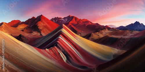 A captivating capture of Vinicunca mountain in the early morning - generative ai photo