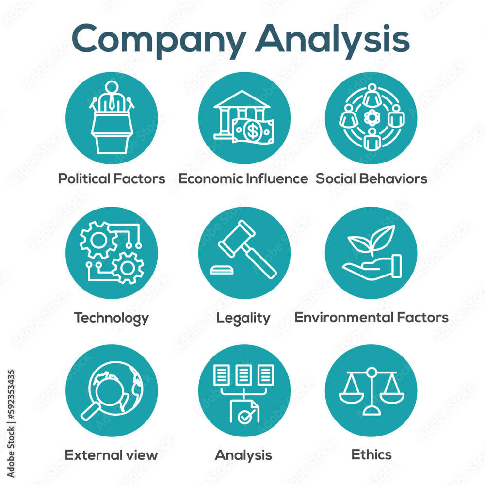 Company Analysis Using Pestel Methods Icon Set Company Analysis Using Pestel Methods Icon Set