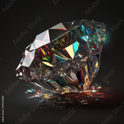 Luxurious diamond in 3d style. Diamond with dramatic lighting volumetric. Generative AI.