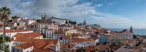 Panoramic view of the Lisbon old town in Alfama district in Lisbon, Portugal