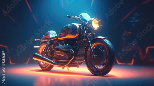  a vintage motorcycle in a futuristic world with gradation art  8k  hyperrealistic  photography  generative ai