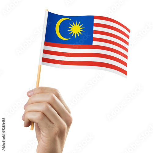Canvas Print Hand holding flag of Malaysia, cut out