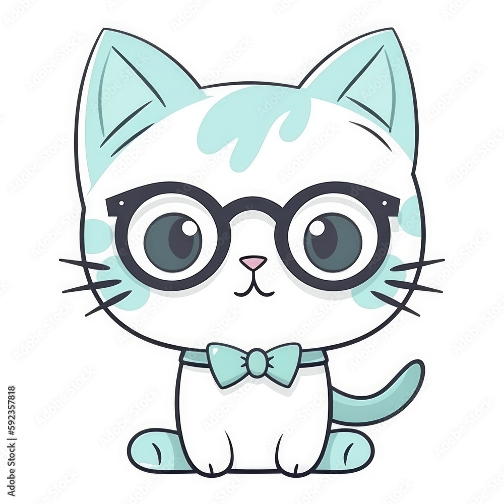 Illustration of a stylish cat wearing glasses and a bow tie created, Generative AI