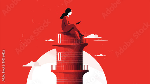 City Heights: A Graphic Illustration of a Woman Sitting Atop a Red Tower
