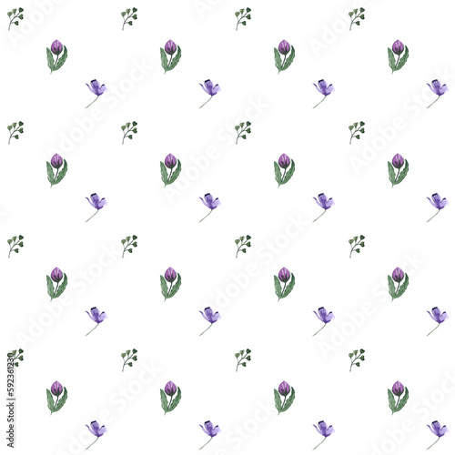 Seamless pattern with delicate purple flowers