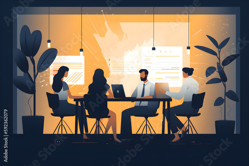 Flat vector illustration These are my thoughts on improving this company. Business people in a business meeting.