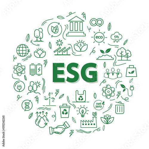 ESG Icon Banner - Environment, Society and Governance environmental concept social connection related icons environmental friendly icon set