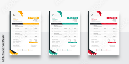 Modern and creative corporate business invoice template. Quotation Invoice Layout Template Paper Sheet Include Accounting, Price, Tax, and Quantity. With color variation Vector illustration