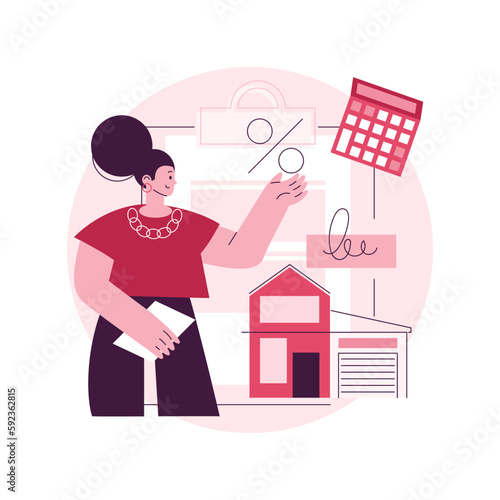 Mortgage loan abstract concept vector illustration. Home bank credit, down payment, real estate services, house loan pay off, investment portfolio, family financial burden abstract metaphor.